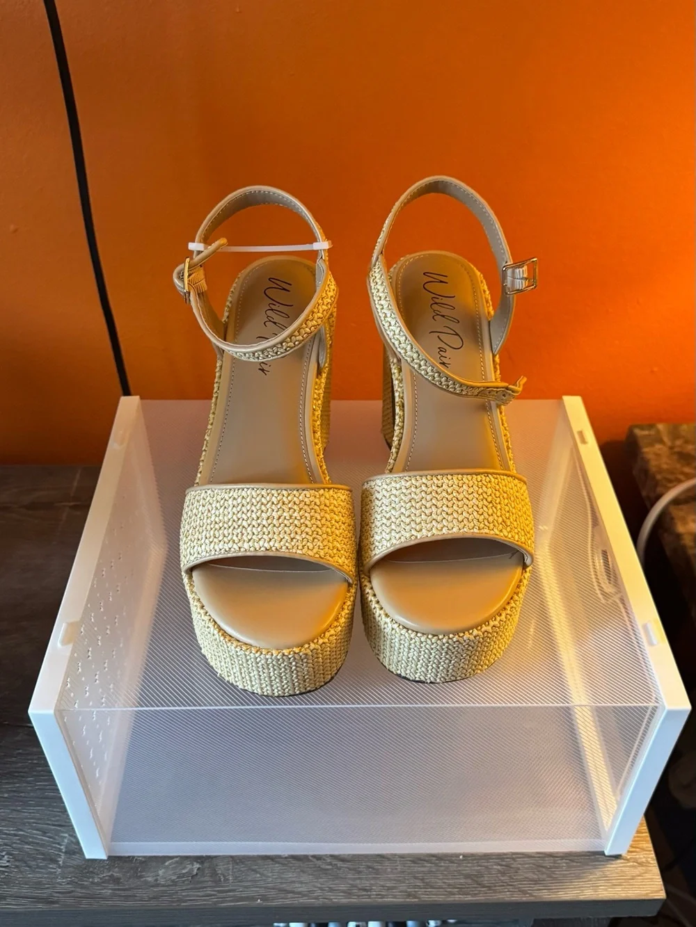 Wild Pair Tannish/Cream Woven Platform Ankle-Strap Sandal